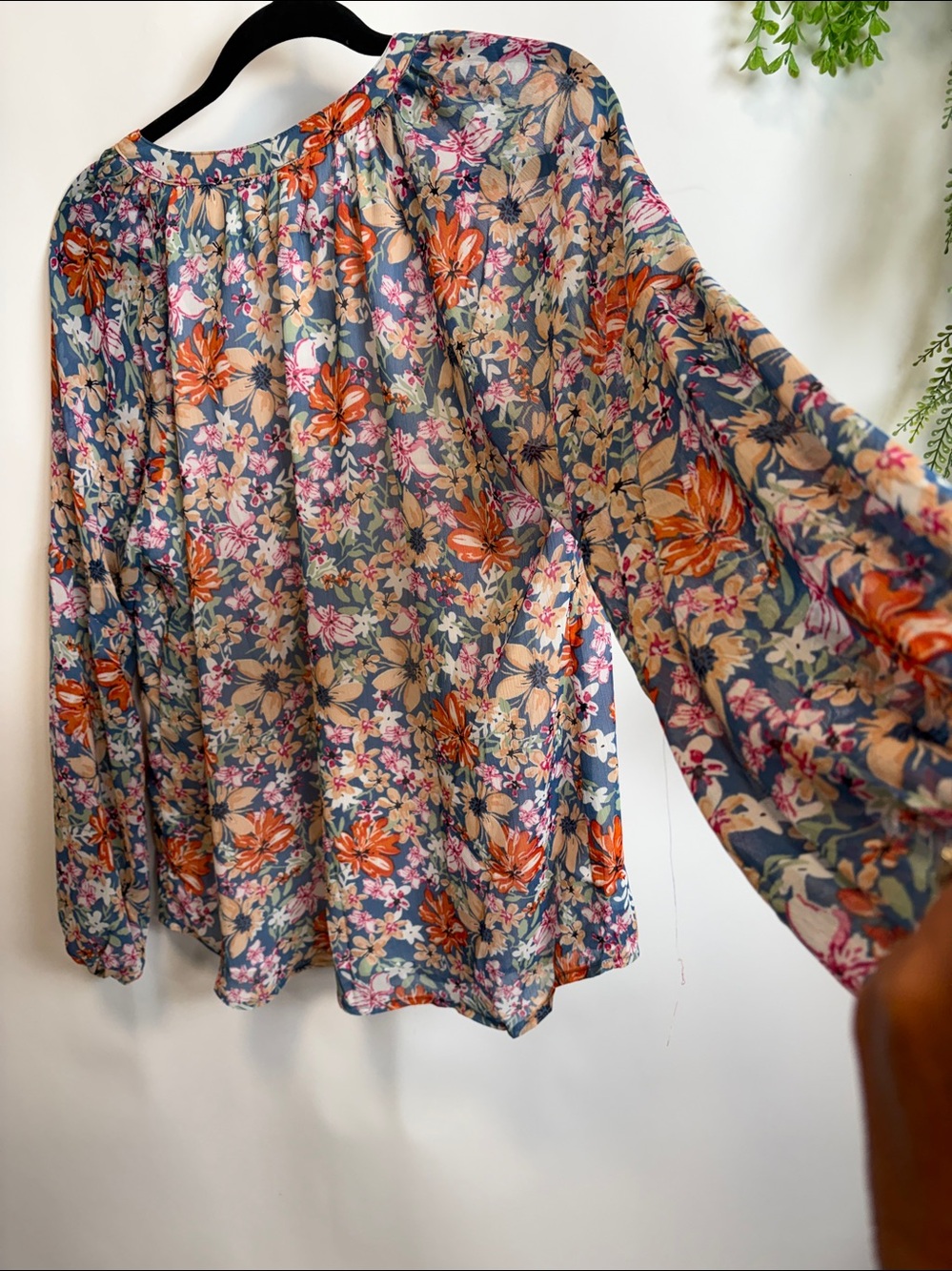 Orange and Blue Floral Long Sleeve Relaxed Blouse - Picture 8 of 13